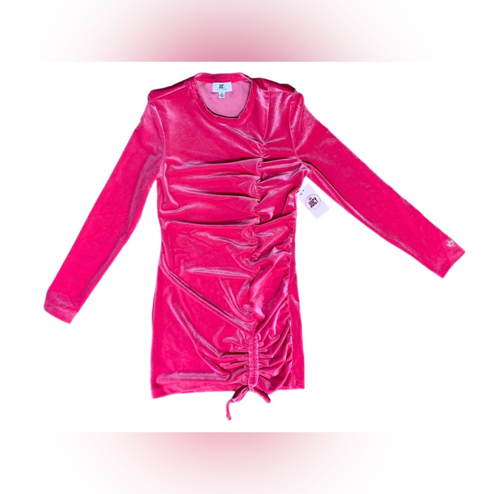 Juicy Couture, Hot Pink Velvet Long Sleeve Scrunch Mini Dress, Medium, NWT